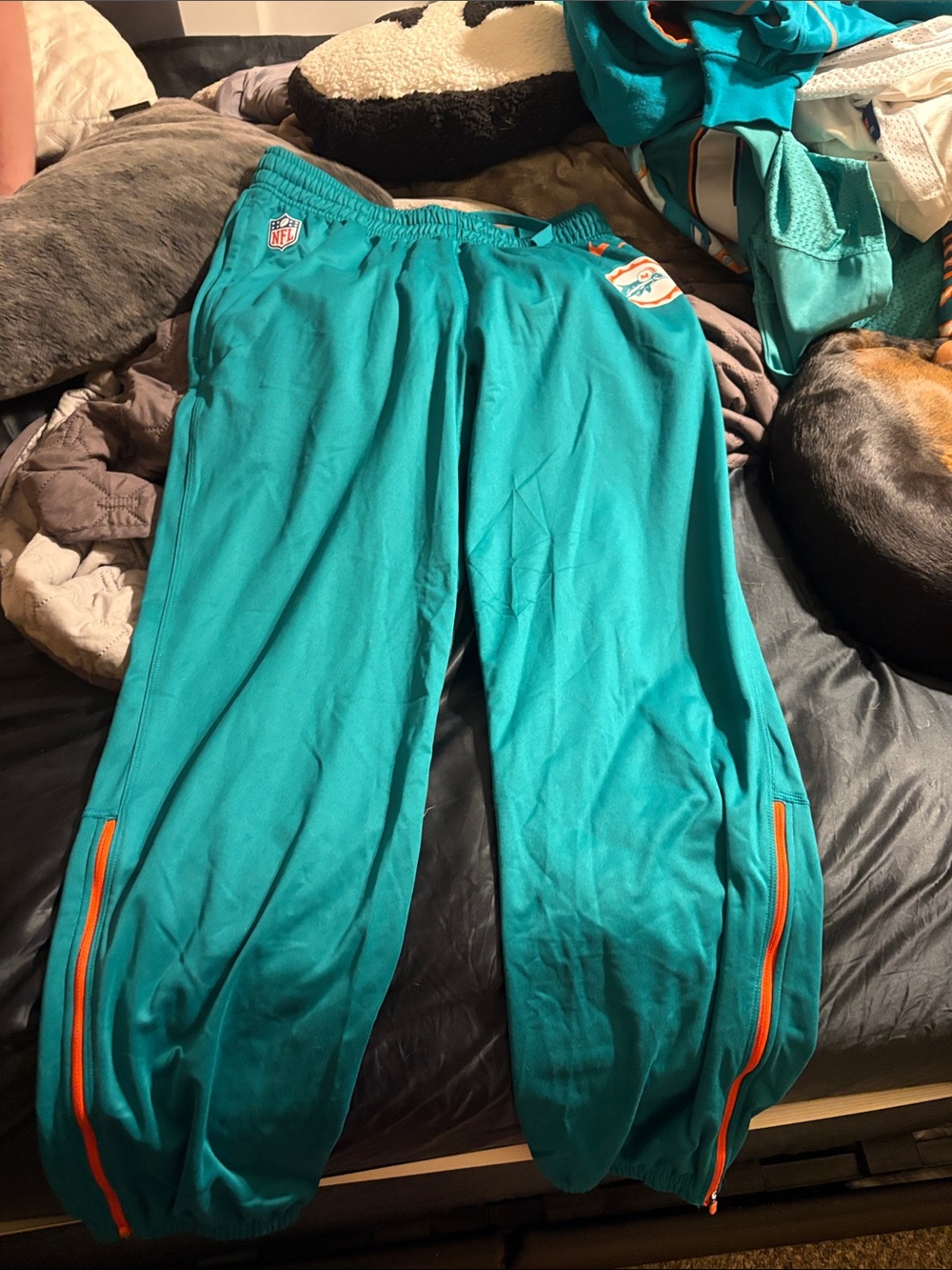 NFL Teal Sweatpants and Jacket set with Orange Trim and Team Patch